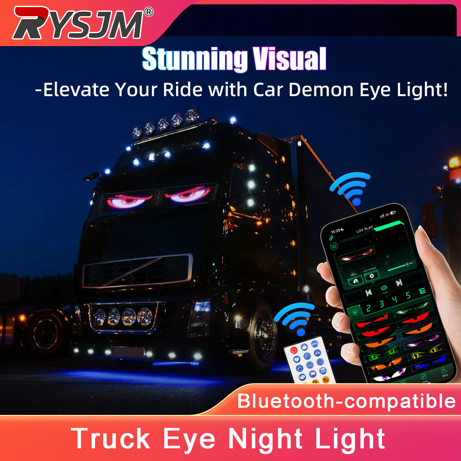 Car Led Light - LED-Teufelsaugen-Licht für Auto-LKW-Windschutzscheibe, animiertes LED-Matrix-Pixel-Panel-Schild, Dämon-Dekorations-Digitalanzeige-Licht,