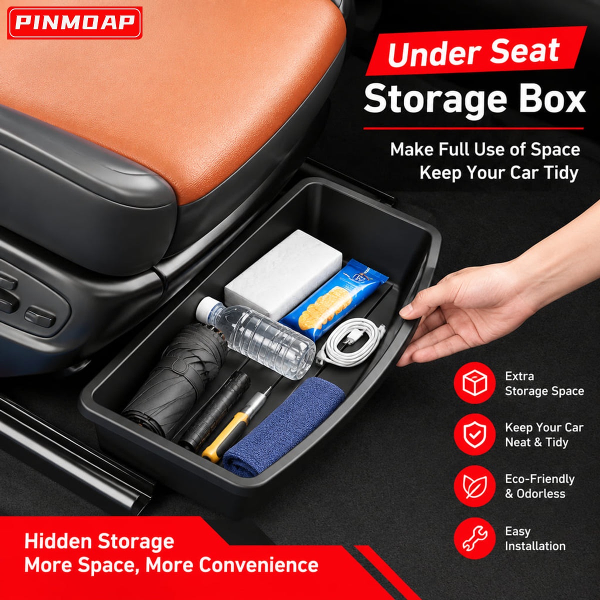 Car Cable Organizer - PINMOAP Auto-Aufbewahrungstablett für unter dem Sitz,