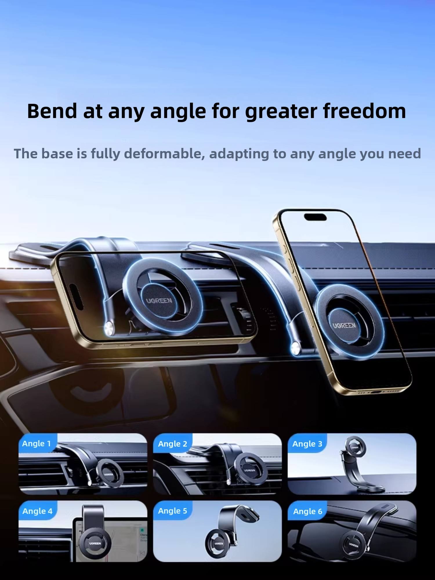 Car Vacuum - UGREEN Magnetische Autohalterung, 360-Grad-Drehbare Vakuum-Magnetische Handyhalterung,